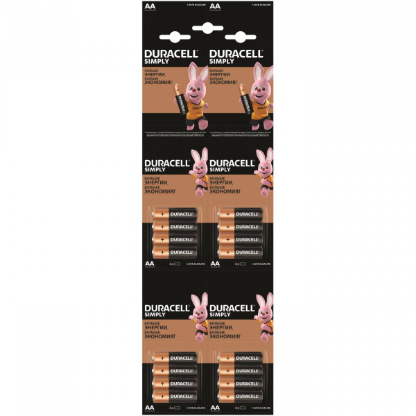 Батарейка тип AA DURACELL LR6 BASIC 4*4 BL 16 шт