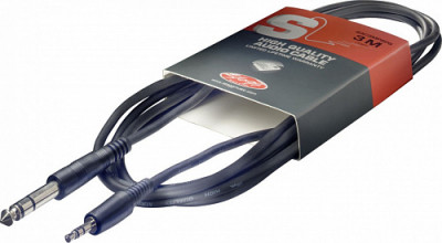 STAGG SAC3MPSBPS - аудио шнур, 3метра, мини стерео джек - стерео джек 1/4"