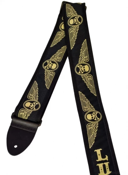 DUNLOP D38-47SW Skull Wings 2" ремень гитарный, жаккард, черный, белый растительный узор с черепами